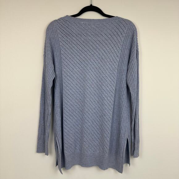 Soft Surroundings Womens Cotton Blend Open Knit Blue Tunic Sweater Size Medium - Picture 2 of 10